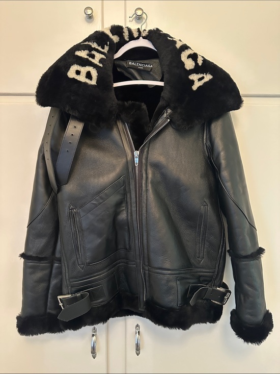 Balenciaga Jackets & Blazers - LIKE NEW Balenciaga 'Le Bombardier' Black Leather and Shearling Oversized Jacket